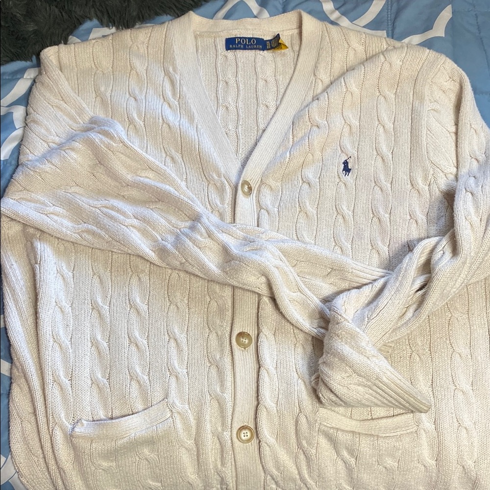 Polo by Ralph Lauren Cream Cardigan Cable Knit V-Neck